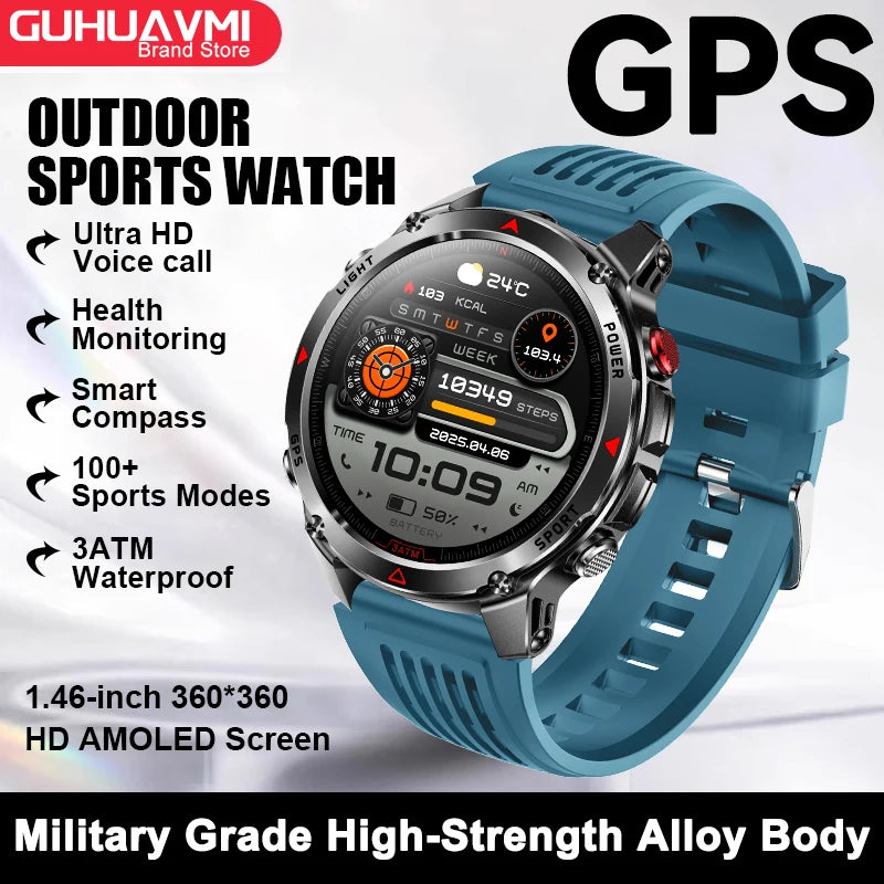 2025 New GPS Map Navigation Smart Watch Men Women Amoled Screen 3ATM Waterproof Sport SmartWatch Compass NFC BT Call Watches Men
