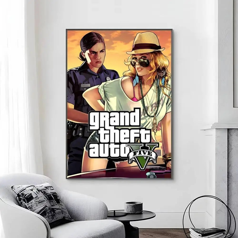 Game Grand T Auto posters Self-adhesive Paper Print Home Living Room Bedroom Entrance Bar Cafe Art