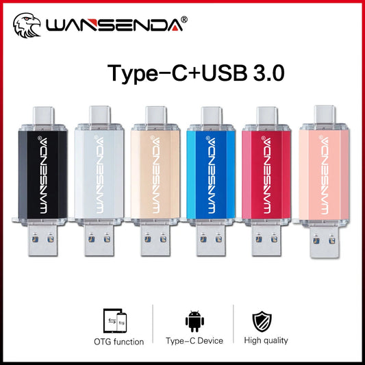 Hotsale WANSENDA USB Flash Drive Type C Pen Drive 512GB 256GB 128GB 64GB 32GB 16GB USB Stick 3.0 Pendrive for Type-C Device/PC