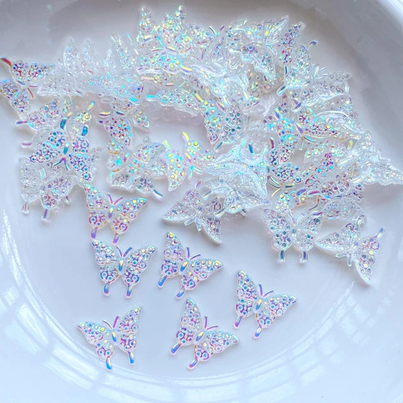100Pcs New Cute Mini Shiny Little Butterfly Resin Figurine Crafts Flatback Cabochon Ornament Jewelry Making Hairwear Accessories
