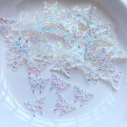 100Pcs New Cute Mini Shiny Little Butterfly Resin Figurine Crafts Flatback Cabochon Ornament Jewelry Making Hairwear Accessories