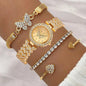 4PCS Golden Butterfly Element Trendy Fashion Luxury Women's Quartz Watch Bracelet Set