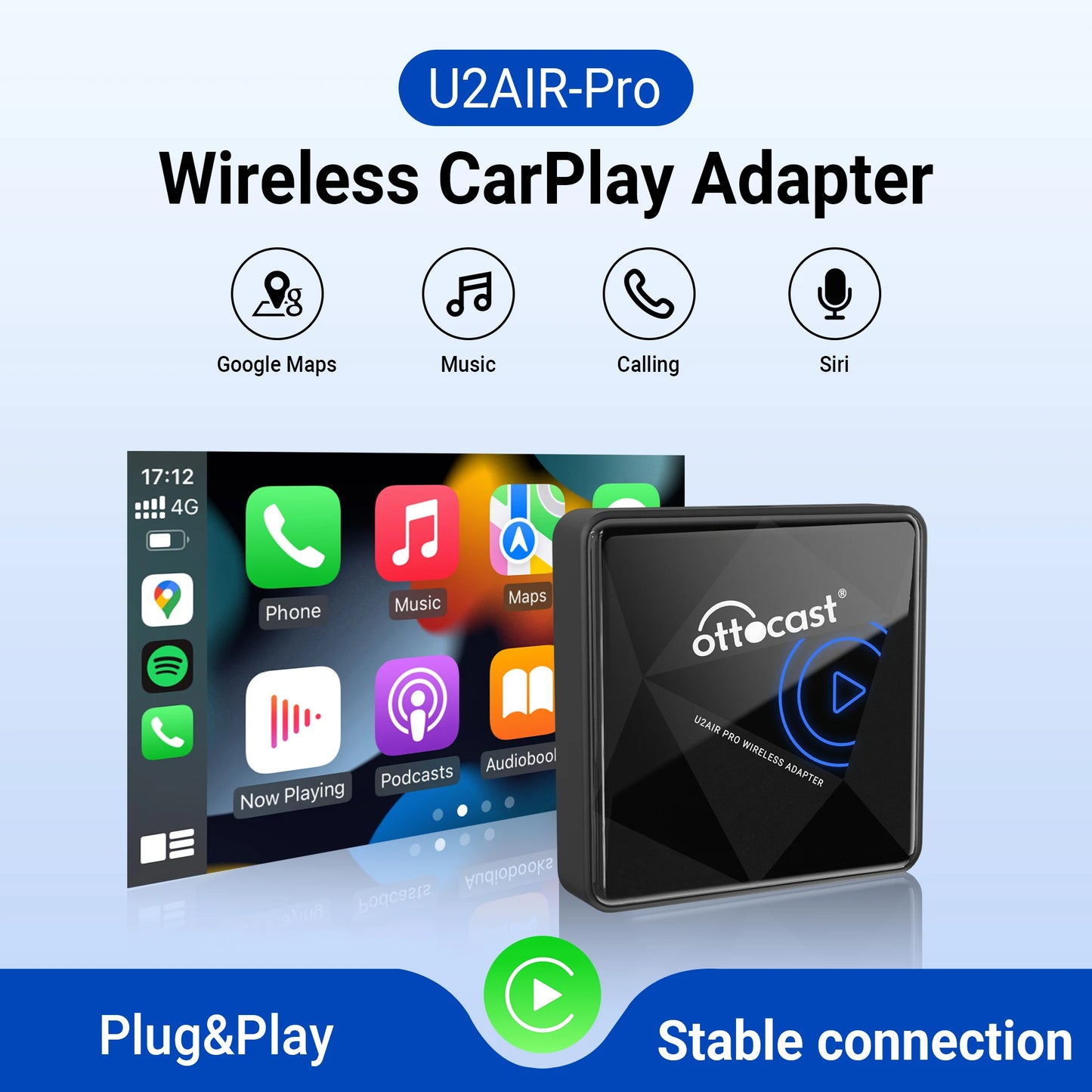 OTTOCAST U2Air PRO Wired To Wireless CarPlay Adapter USB Dongle Smart Ai Box Car Accessories for VW Nissan Ford Volvo Kia Benz