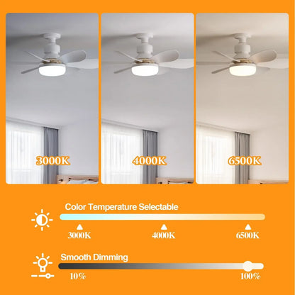 Cordless Light Socket Fan for Kitchen Bedroom Small Room LED Socket Fan Light with Remote Small Ceiling Fan with Light