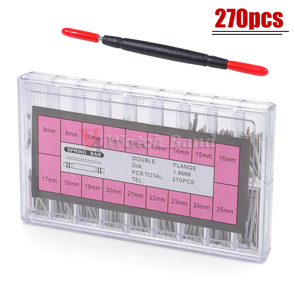 360pcs/set Metal Link Pin Watch Repair Tools Dia 1.5mm/1.8mm Strainless Steel Spring Bars Length 8mm- 25mm Watchband Strap Pin