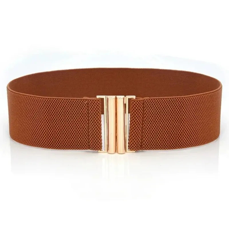 Fashion Women's Ladies Gold Buckle Wide Stretch Elastic Corset Waist Belt Waistband Dress Decoration Belt