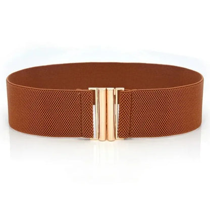 Fashion Women's Ladies Gold Buckle Wide Stretch Elastic Corset Waist Belt Waistband Dress Decoration Belt