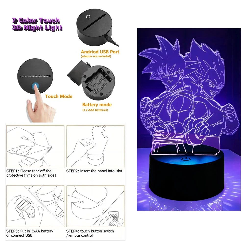 Dragon Ball Z Anime Figures Goku Vegeta Gohan Broly 3D Lamp PVC Action Figures Toys for Children Trunks Buu Super Saiyan Gifts