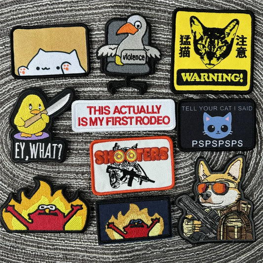 Cat Patch Embroidery on Clothes Cute Animal Morale Badge Tactical Equipment Hook and Loop Patches Backpack Stickers
