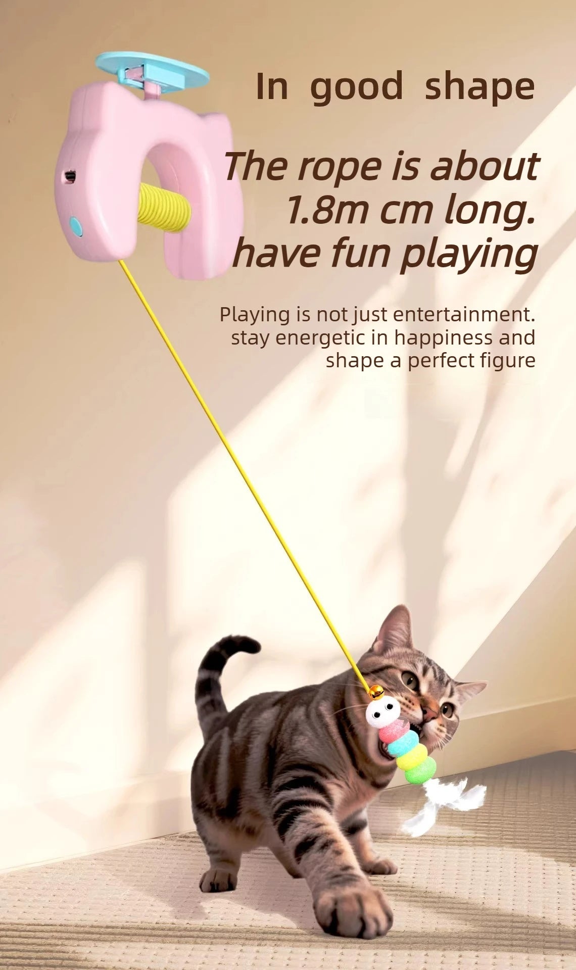 Electric Cat Toy with Ropes Auto Swing Feather Toy Interactive Kitten Toy For Self Playing  Caterpillar Interactive Cat Toys