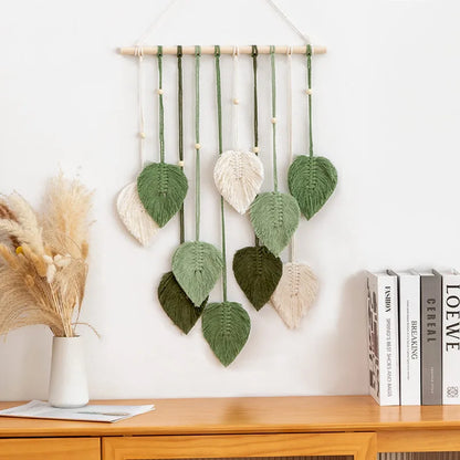 Handmade Woven Leaf Macrame Hanging Ornament Bohemian Cotton Rope Woven Walls Hanging Decoration For Bedroom Living Room Wall