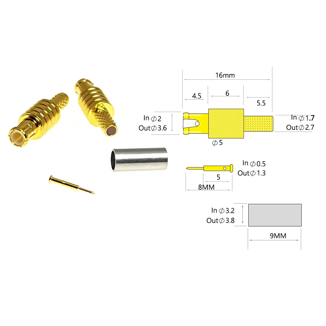 1pc or 10pcs  MCX Male Female Plug Jack  RF Coax Connector Crimp  for RG316  Cable Straight  Right  Angle  Goldplated Terminal