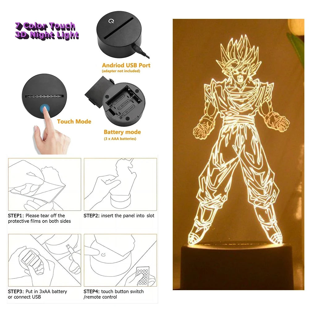 Dragon Ball Z Anime Figures Goku Vegeta Gohan Broly 3D Lamp PVC Action Figures Toys for Children Trunks Buu Super Saiyan Gifts