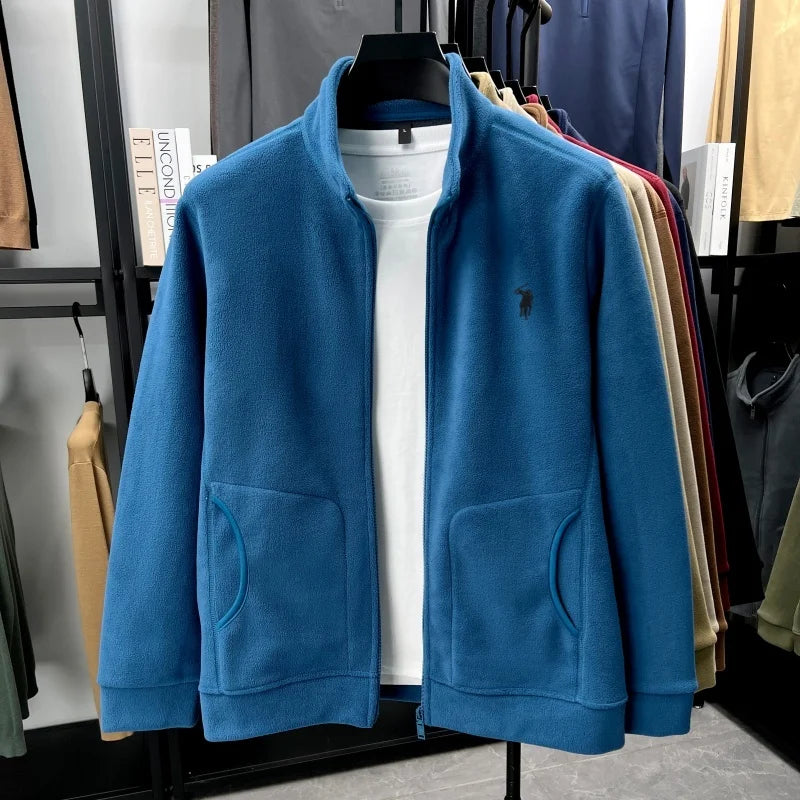Designer brand luxury men's zipper stand collar coat high-quality Paul pony embroidery autumn winter comfort warm casual jacket