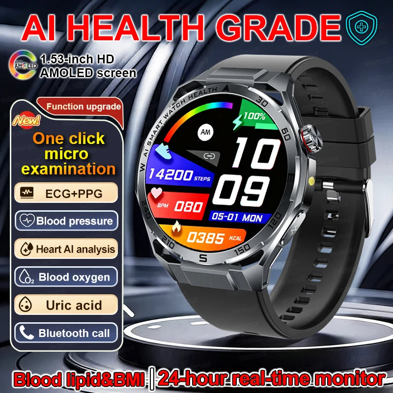 Smartwatch ECG High-End dla mężczyzn Ciśnienie krwi Lipidy Tlen we krwi Analiza ciała Kwas moczowy Monitor Zdrowia Smartwatch dla mężczyzn i kobiet