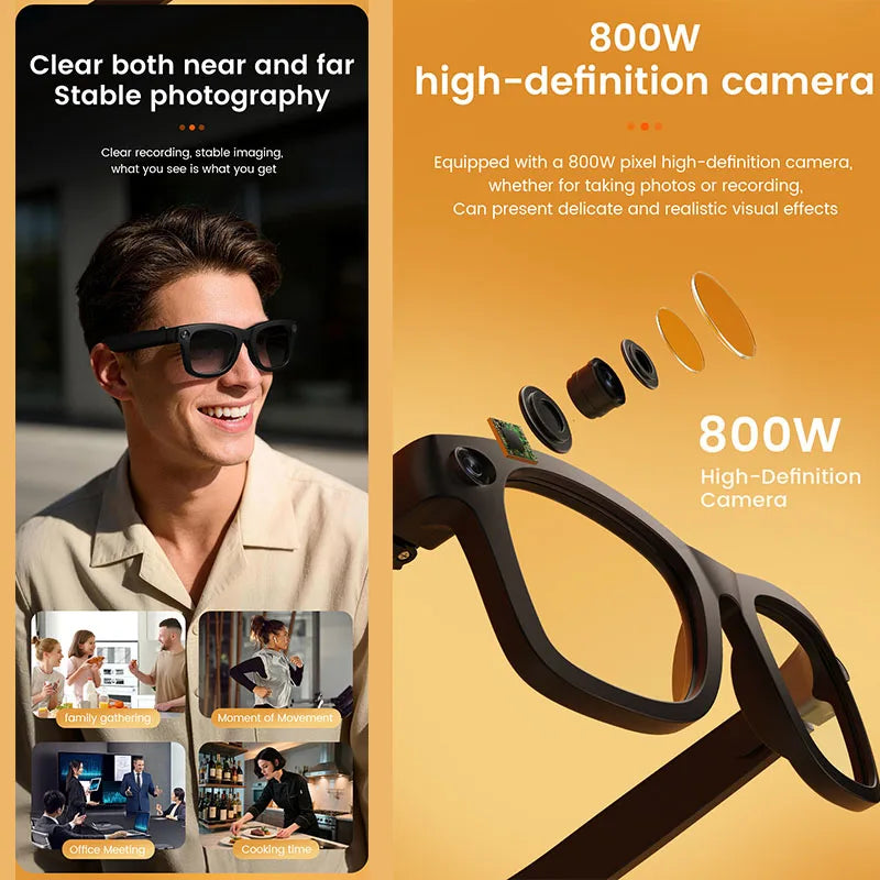 2026 New Smart Glasses 800W HD Camera WIFI Transmission Anti-shake Video Recording AI Translation Music Wireless Call Sunglasses