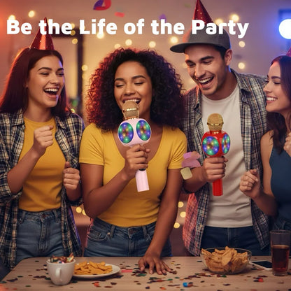 Magic Voice Karaoke Microphone, Wireless Bluetooth Speaker with 4 Voice Changer, Colorful LED Lights, HIFI Sound, for Party Gift