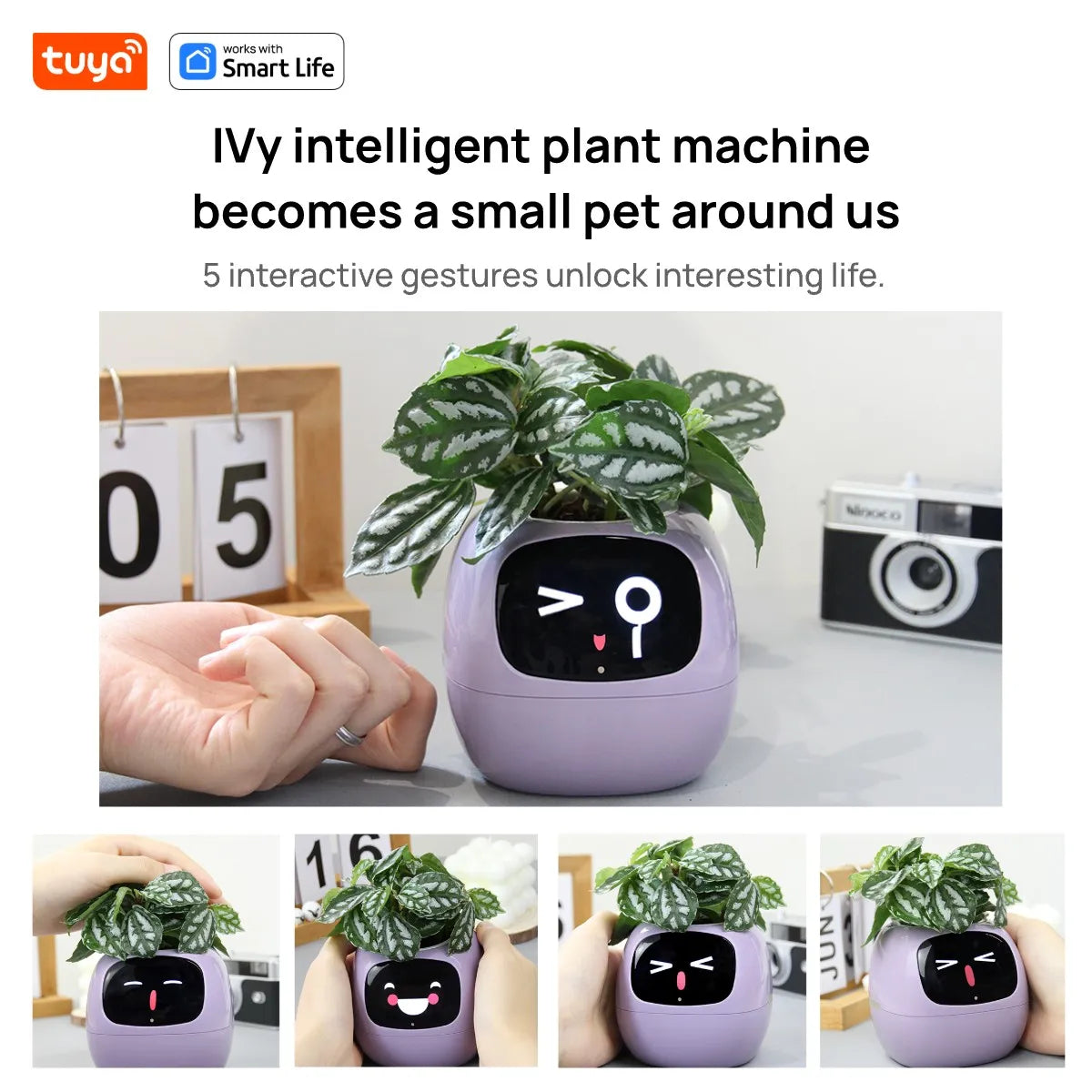 Gen1 Tuya Ivy Smart Planter,Endless Fun Over 49 Rich Expressions,7 smart sensors,AI Chips Make Raising Plants Easy and Fun