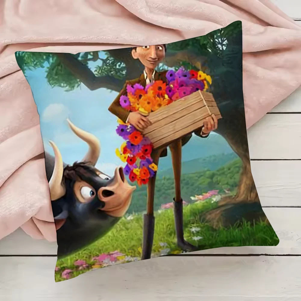 Cute Cartoon Ferdinand Pillow Case Pillowcase Anti-dustmite Pillow Invisible zipper silky short plush Sofa cushion cover