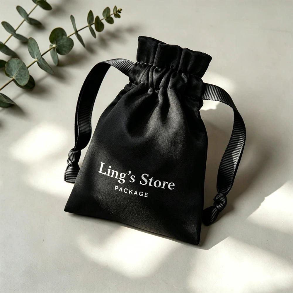 100Pcs Personalized Logo Jewelry Packaging Silk Satin Drawstring Bag Wedding Favors Candy Gift Pouch Ring Bracelet Cosmetic Sack