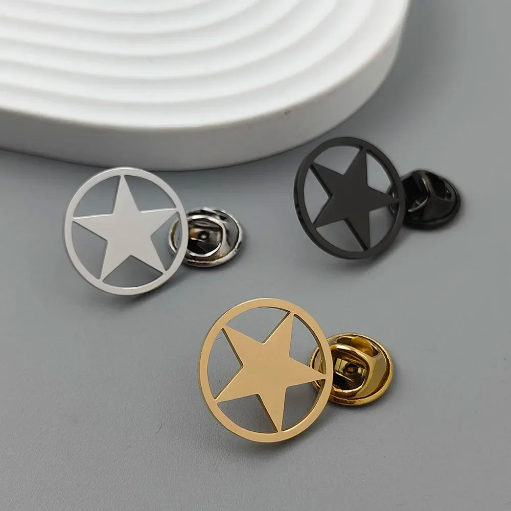 Classic Round Five-pointed Star Gold-plated Brooch, Men's Collar Lapel Pin Black, Suit Accessories, Gift for Husband