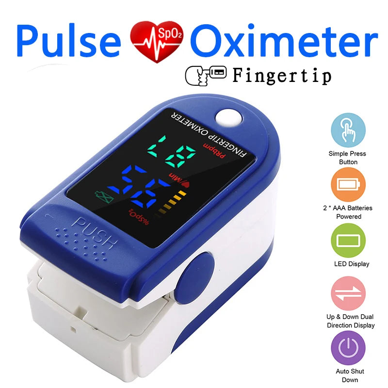 Finger Pulse Oximeter SpO2 Blood Oxygen Saturation Monitor with Rate Measurements Meter Medical Digital LED Heart Rate