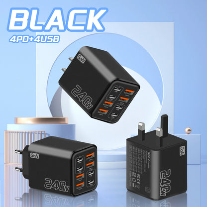 Ładowarka GaN USB C 240 W 8 w 1 Szybkie ładowanie Ładowarka do telefonu Zasilacz do iPhone'a Samsung Xiaomi Typ C Ładowarka ścienna z wtyczką EU/US