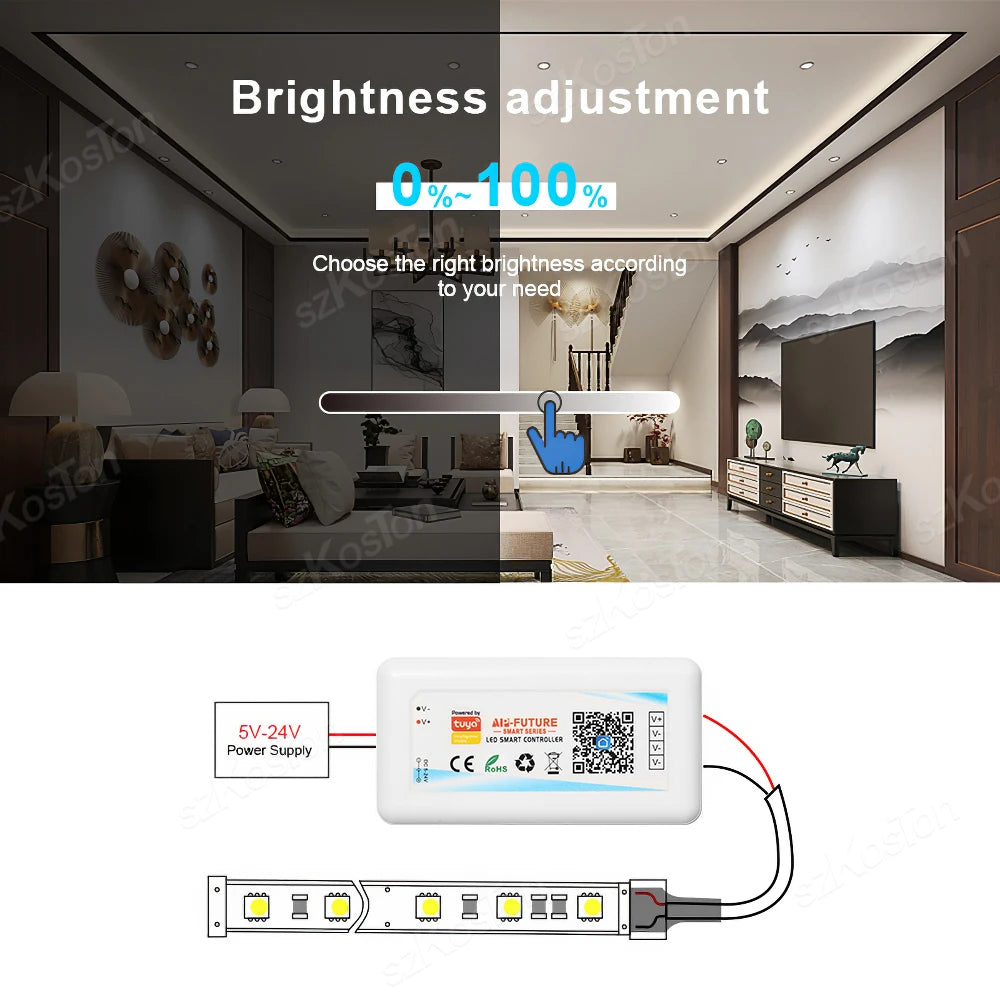 Tuya WiFi Smart LED Controller RGB/RGBW/RGBCCT Single Color Dimmer DC5V-24V LED Strip Remote Switch Works with Alexa Google