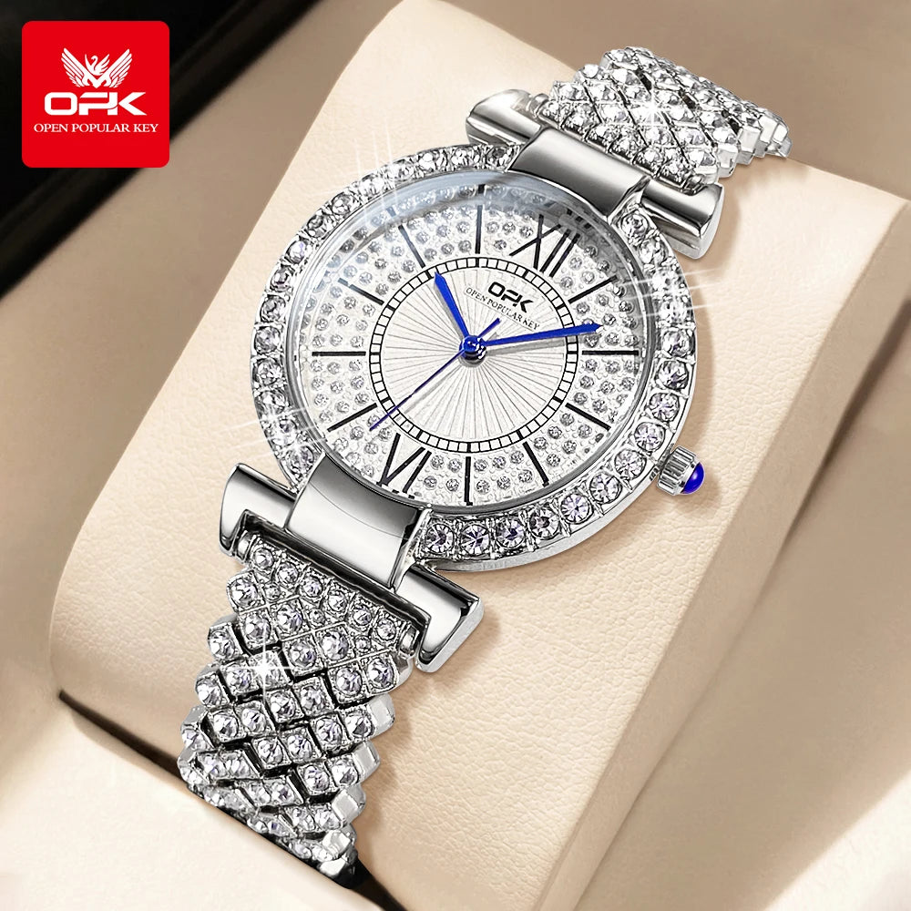 OPK 8618 Women Watch Simple Elegant Quartz Watch Waterproof Luminous Diamond Inlaid Watch For Women Box Gifts Original Reloj