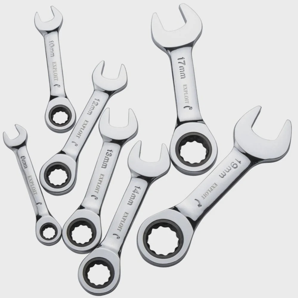 1Set 6mm-19mm Reversible Combination Stubby Single Wrench Stubby Combination 72 Tooth Ratchet Socket Spanner Nut Repair Tools