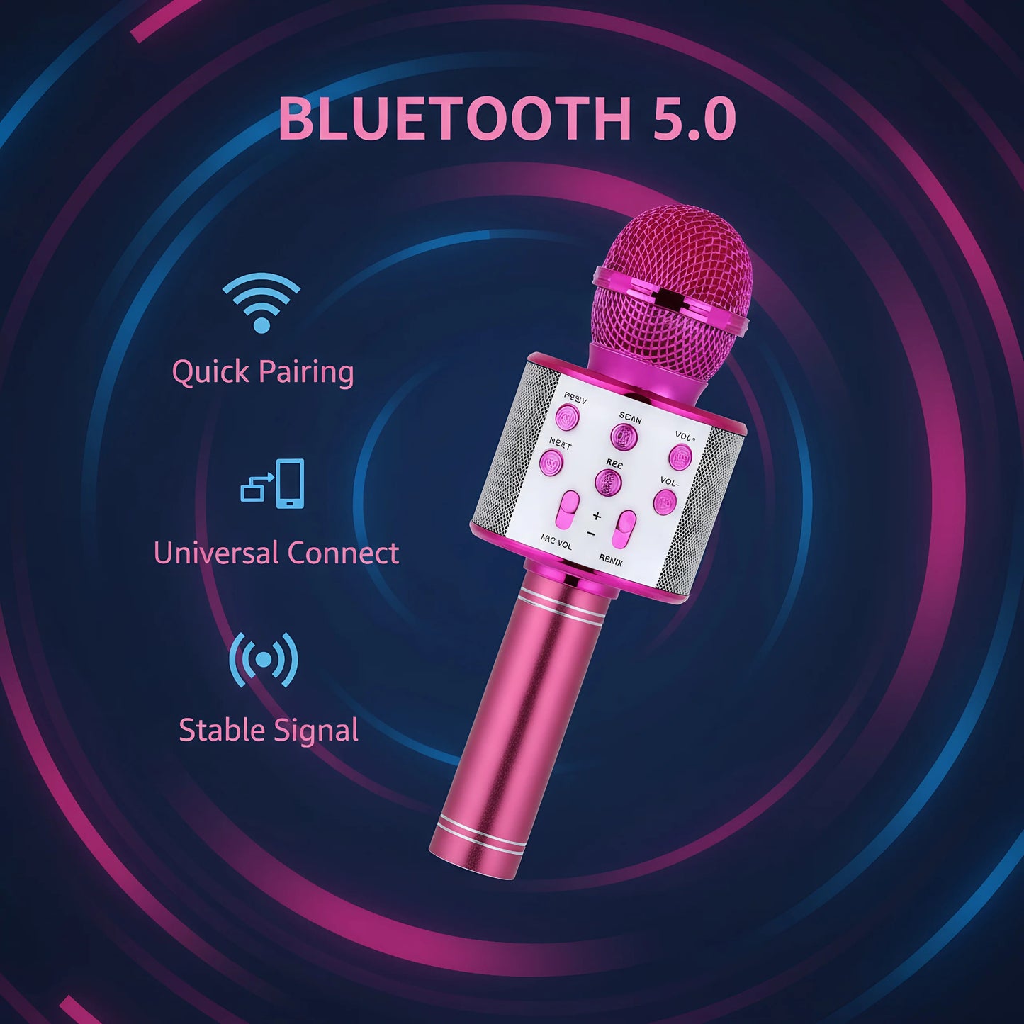 Portable Bluetooth Karaoke Microphone with 5 Voice Changer Reverb Adjustment Recording Function Microphone for Kids Gifts