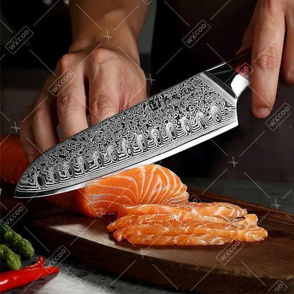 TAMZUO 7" Kitchen Santoku Knives Japanese Damascus Steel VG10 Kitchen Cooking Knife Meat Cutting Fruit Knife Wooden Handle