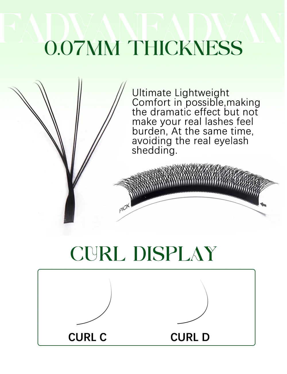 FADVAN 3D/4D/5D W Shaped Double Tips Eyelashes Extensions Natural Softlight Volume Fanning Lashes 0.07 Curl C D Black Eyelashes