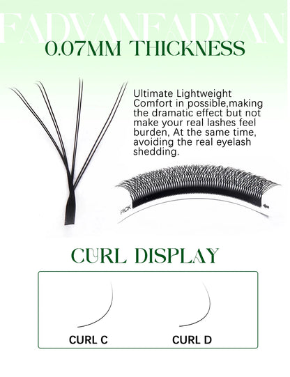 FADVAN 3D/4D/5D W Shaped Double Tips Eyelashes Extensions Natural Softlight Volume Fanning Lashes 0.07 Curl C D Black Eyelashes