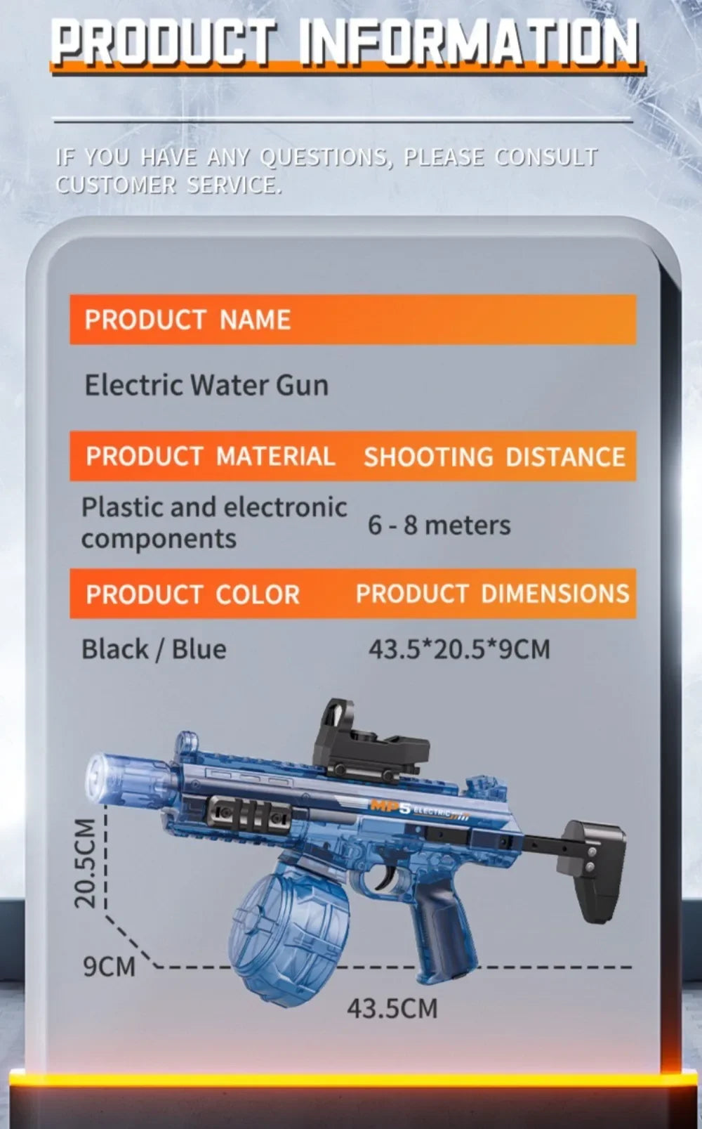 MP5K Full Automatic Water Gun Toy with Retractable Stock Linked Recoil Mechanism Water Pistol Summer Outdoor Beach Shooting Game