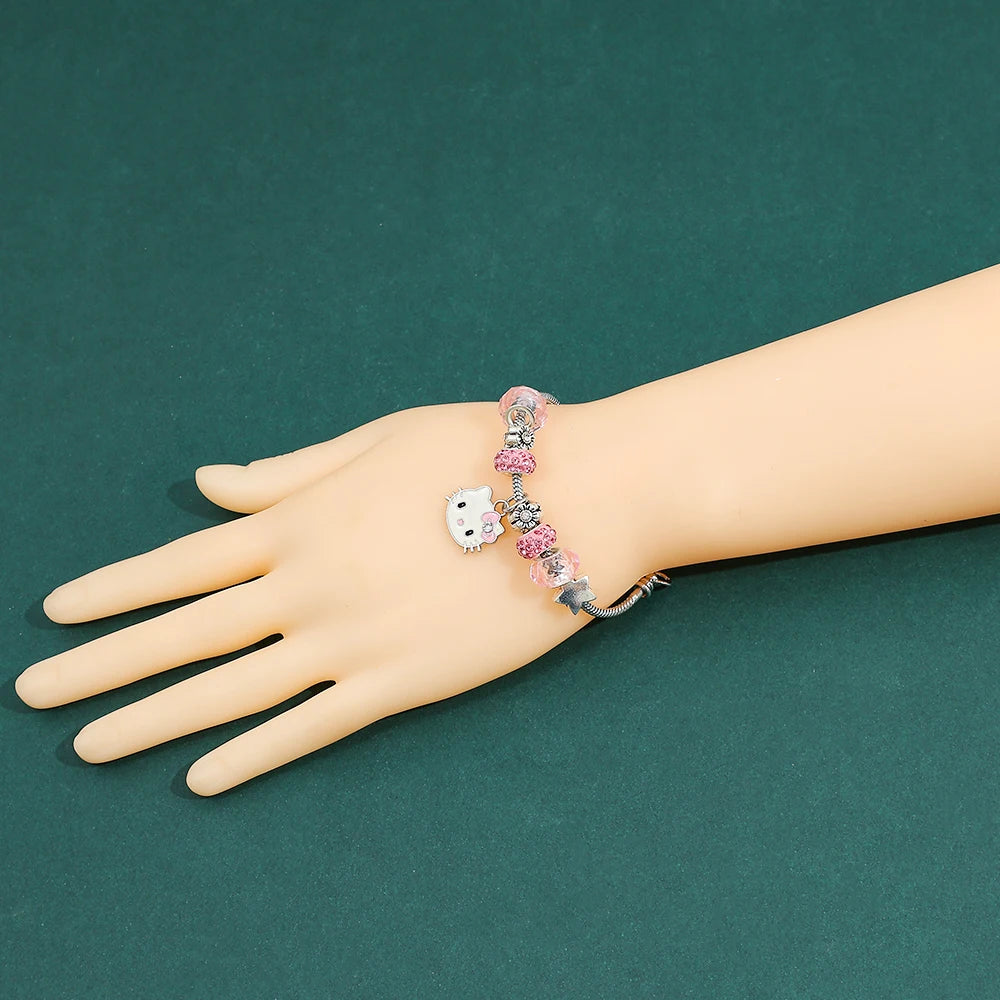 Sanrio Hello Kitty Alloy Pendant Necklace Bracelet Set Adjustable Cute Cartoon Anime Jewelry Gift for Women