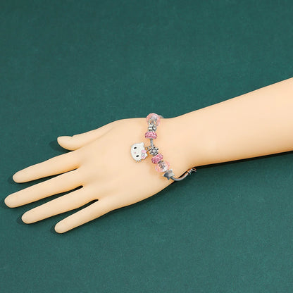 Sanrio Hello Kitty Alloy Pendant Necklace Bracelet Set Adjustable Cute Cartoon Anime Jewelry Gift for Women