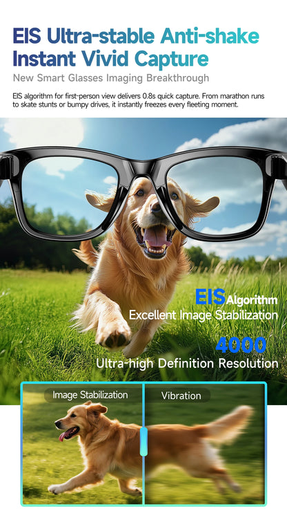 New Leisure Camera Smart Glasses 800W 32GB Memory AI Translation Voice Assistant Video Recording Men Anti Blue Light Sunglasses