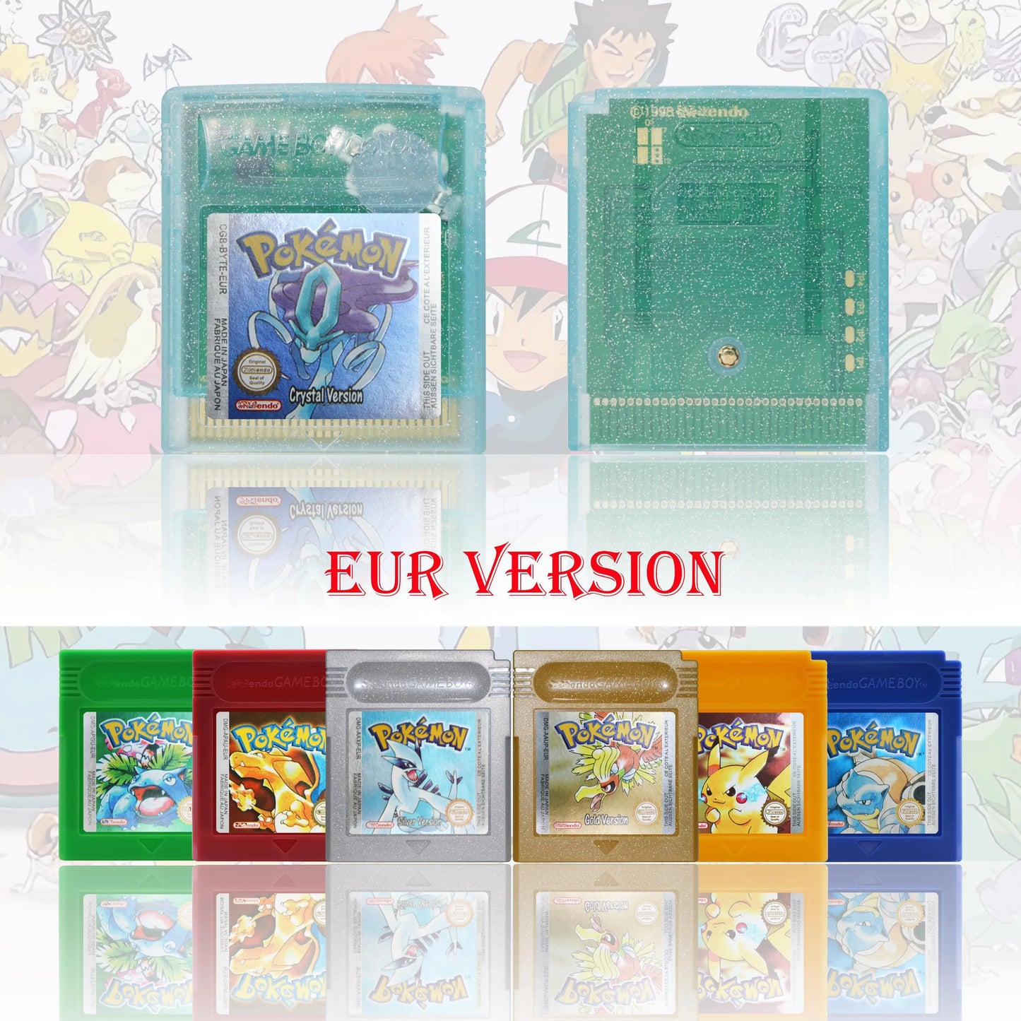 GBC/GBA EUR Version Pokemon Crystal/Yellow/Emerald/Fire Red/Leaf Green Game Cartridge Video Game Card High Quality with Battery