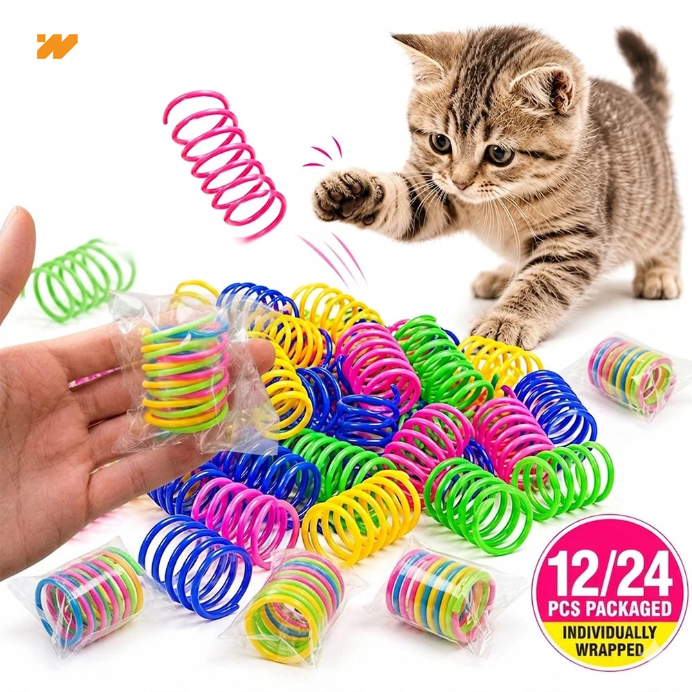 12/24pc Cat Spring Toys Colorful Plastic Spiral Interactive Cat Toy Coil Springs for Kitten Indoor Hunting Chasing Swatting Play