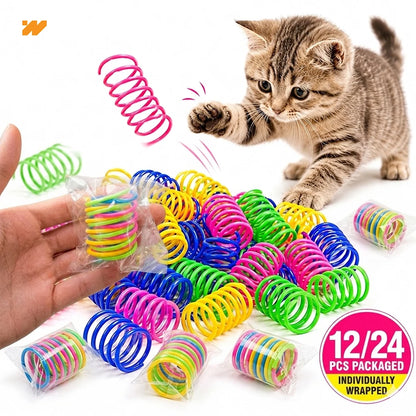 12/24pc Cat Spring Toys Colorful Plastic Spiral Interactive Cat Toy Coil Springs for Kitten Indoor Hunting Chasing Swatting Play