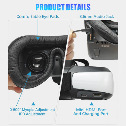 Portable Head Mounted Display HDMI Type-C, 300 Inch Virtual Screen Private Cinema Compatible with Switch Steam Deck PS5 PC