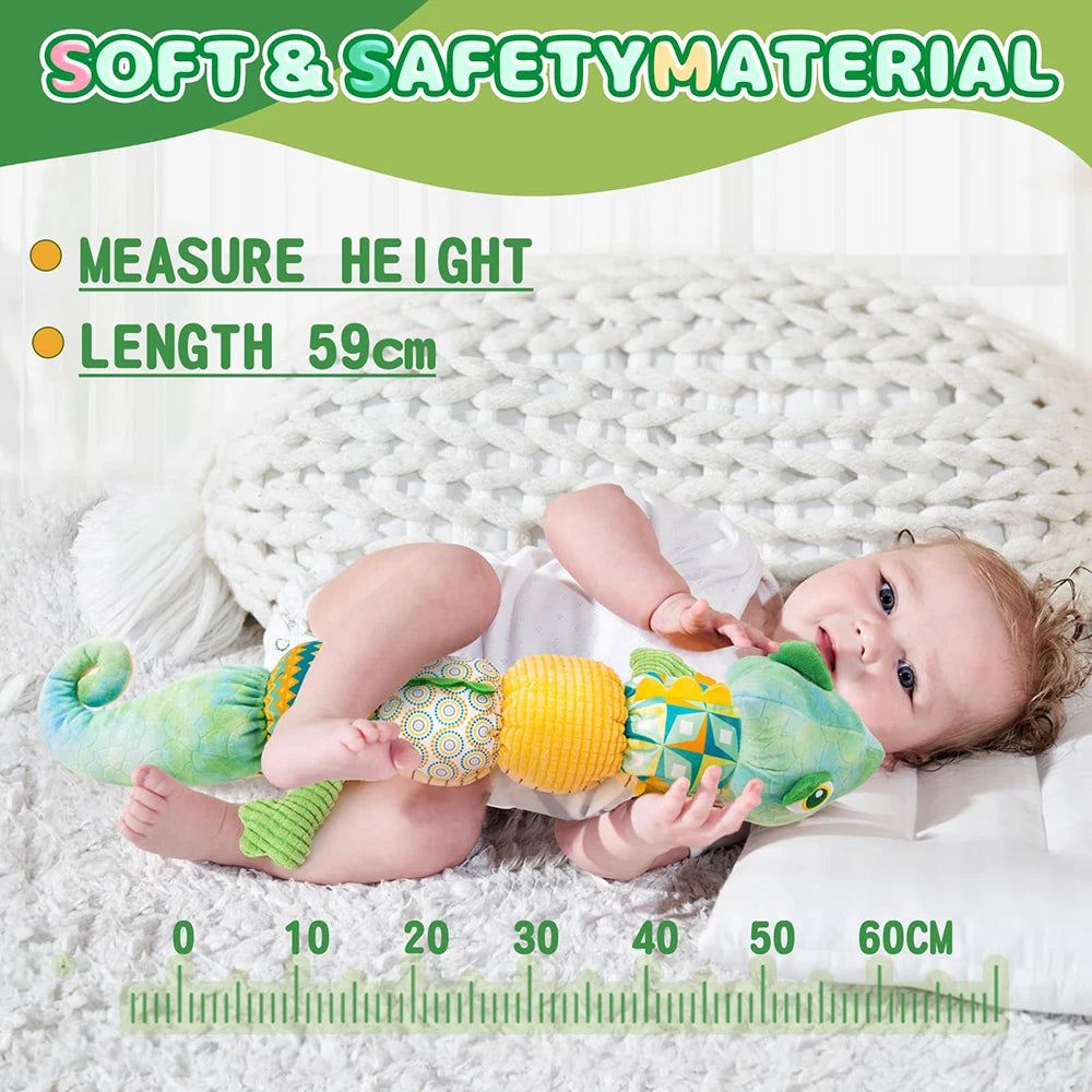 Tummy Time Toys 0-24 Months Baby Musical Stuffed Animal Infant Ruler Design Rattle and Multi-Textures Newborn Toys for Babies