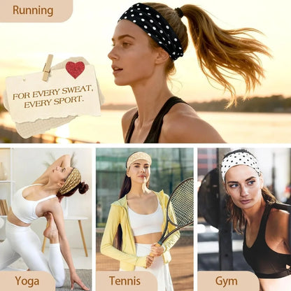 1-6Pack Polka Dot Headband for Women Non Slip Elastic Floral Hairbands Soft Fabric Hair Bands for Yoga Workouts Breathable