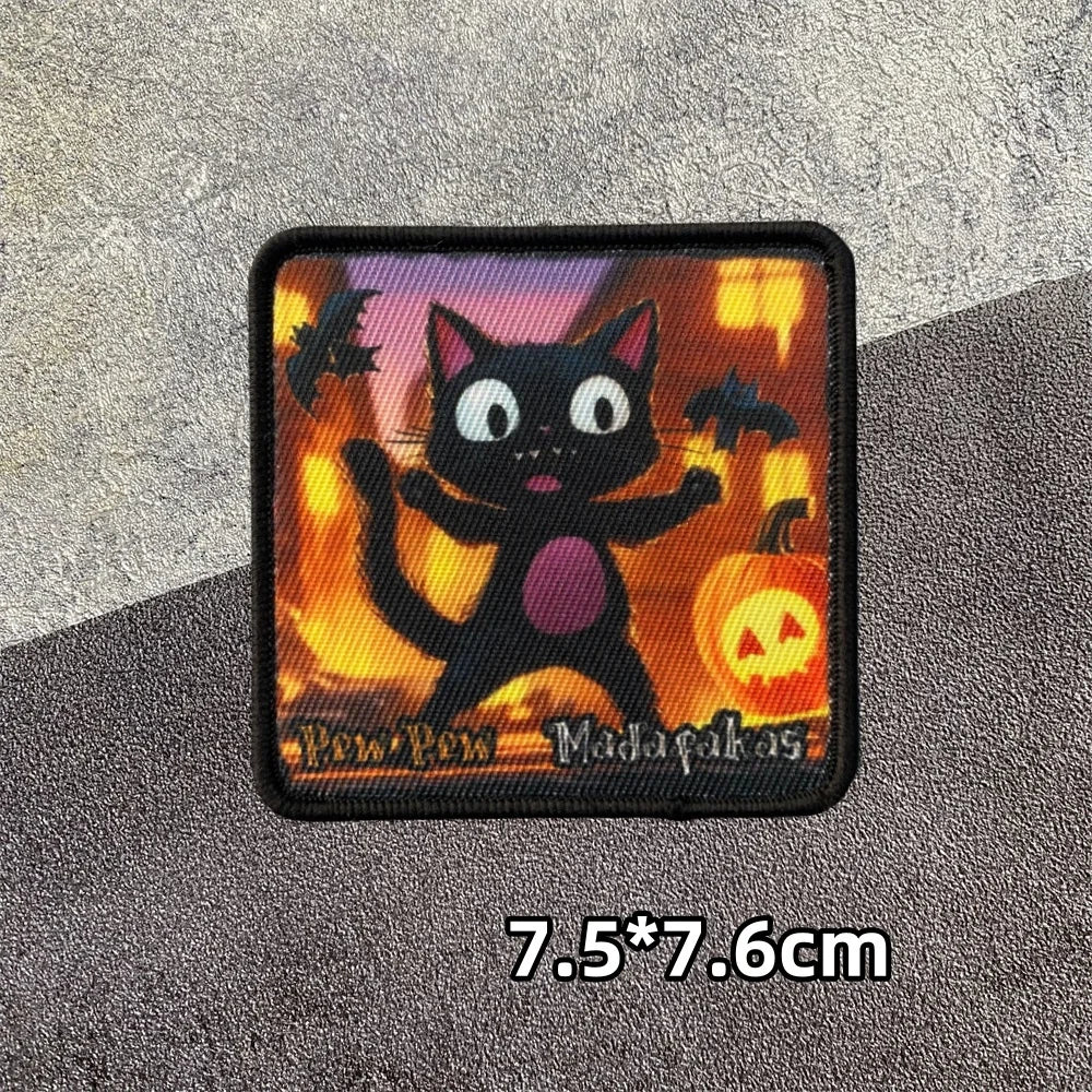 PEW PEW Madafakas Gun Tactical Morale Badge Patch Black Cat It's Fine Armband Fabric Patches Funny Hook & Loop  Backpack Emblems
