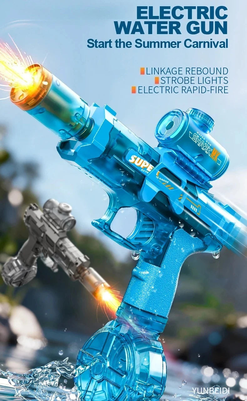 Electric Water Gun Simulation Shooting Water Gun with Recoil Flash Function Summer Outdoor Beach Game Toys Children Adults Gifts