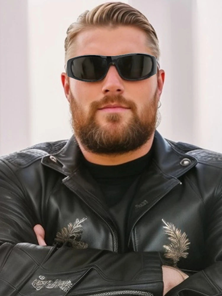Dark Sunglasses for Men Wrap Around Sunglasses for Big Heads Men UV400 Protection Glasses W8005