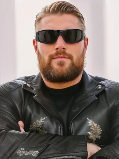 Dark Sunglasses for Men Wrap Around Sunglasses for Big Heads Men UV400 Protection Glasses W8005