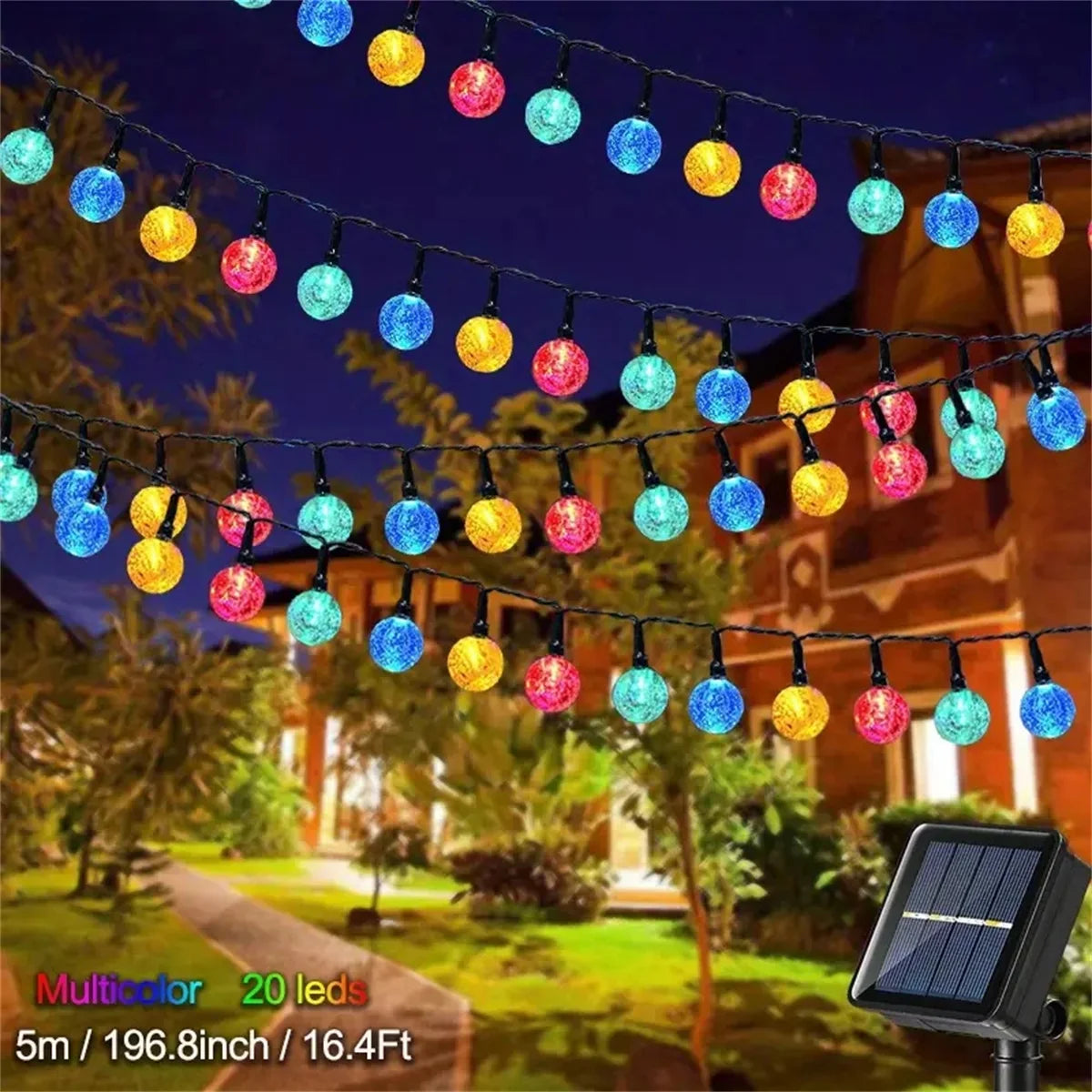 5/6.5/12M Solar Bubble Ball String Light Outdoor Lighting Waterproof 8 Functions Halloween Christmas Holiday Decorative Lamp
