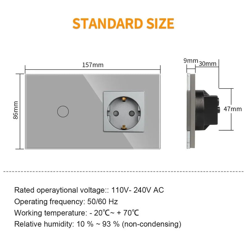 Bingoelec Grey Smart Light Switch and WiFi Wall Socket with Crystal Glass Panel Switches with Sockets Home Improvement